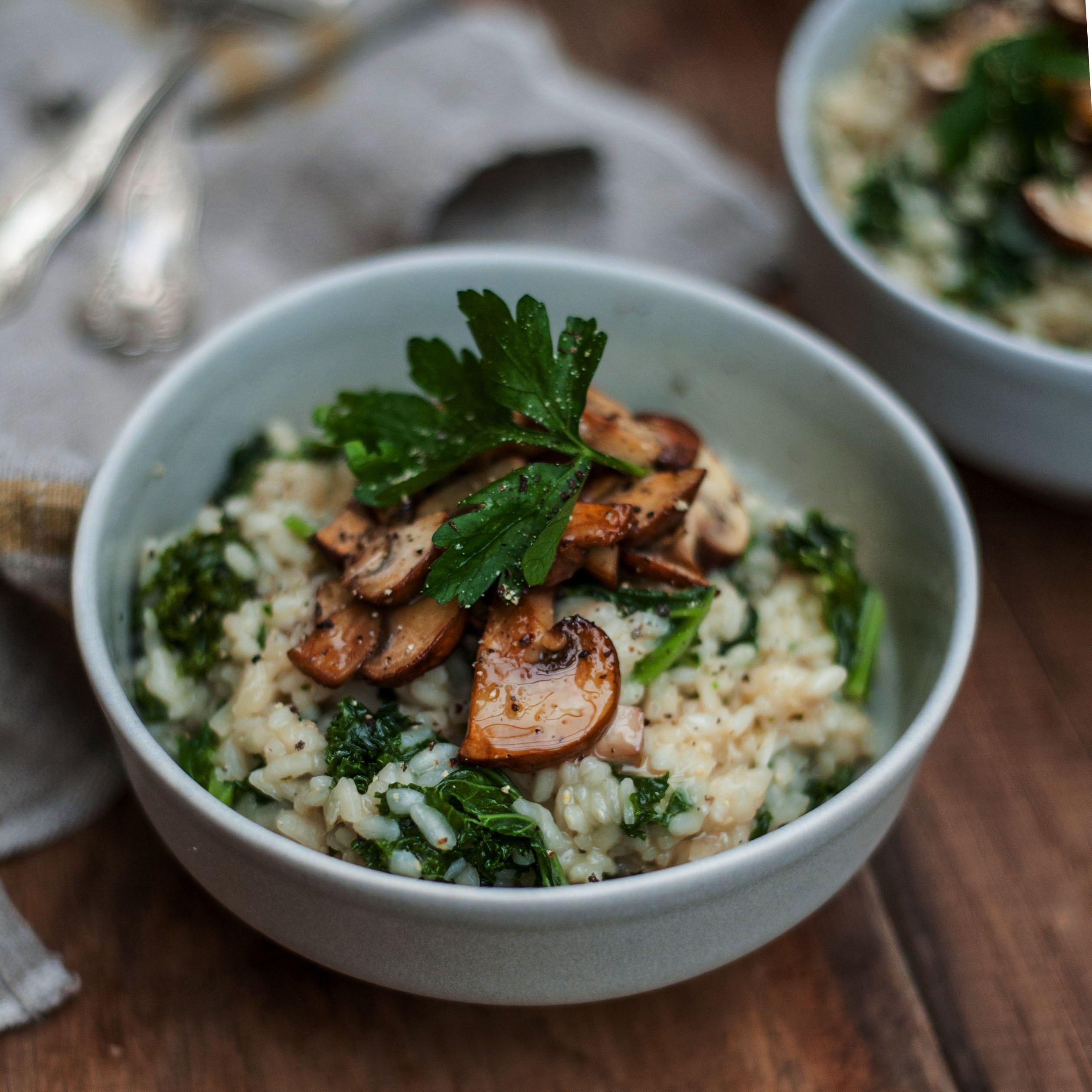 Risotto met boerenkool en boschampignons