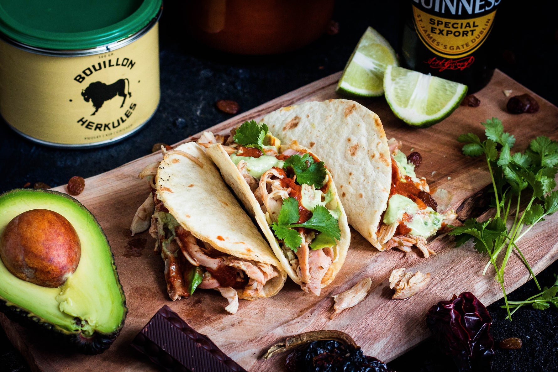 Taco Pulled Chicken met Mole van stoutbier